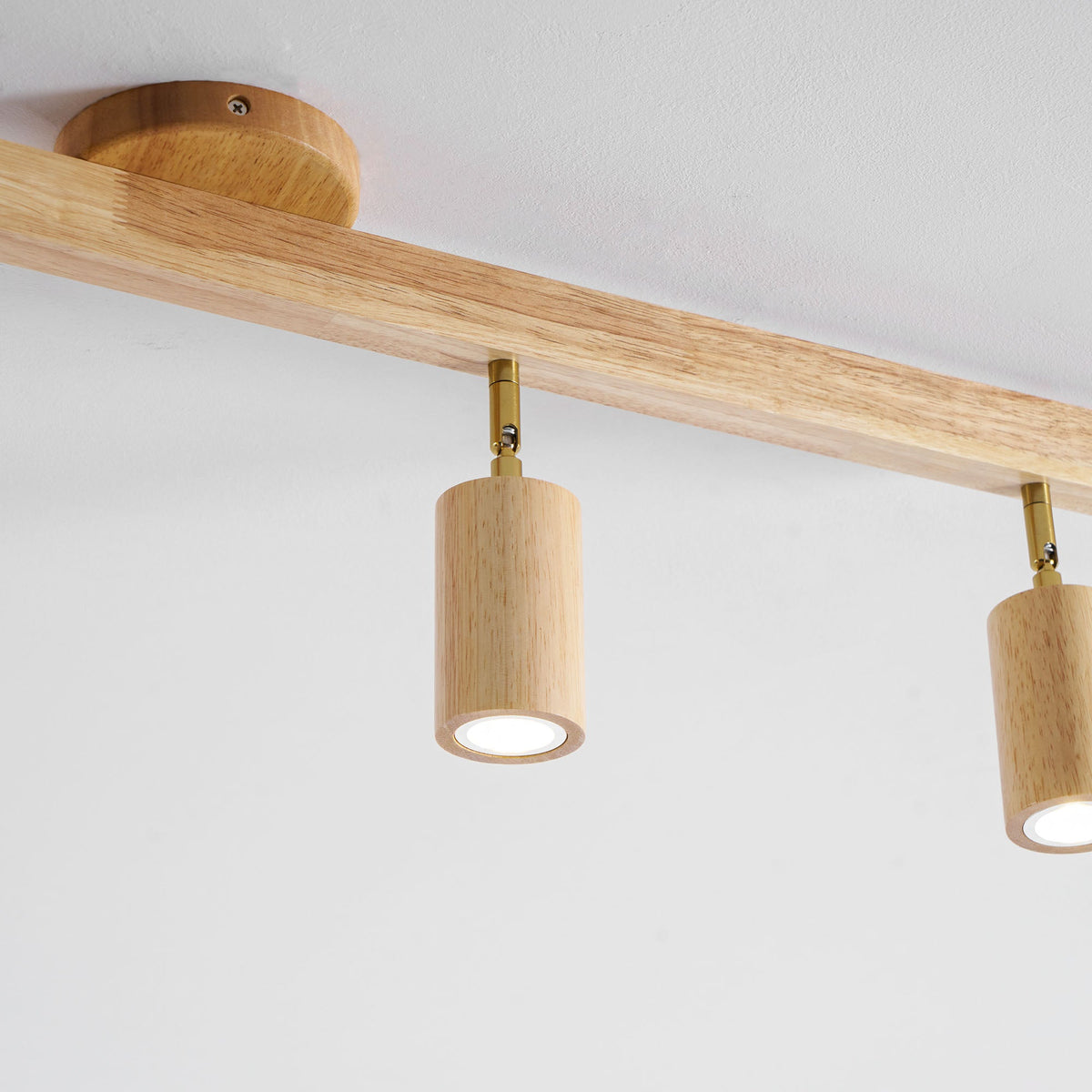 Grain wood shade track lighting fixture with brass hardware and two adjustable heads on Tampa Home & Garden Store