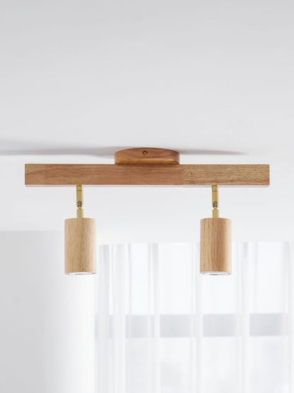 Grain Wood Shade Track Spotlight with two adjustable heads in natural wood & brass Moktan Sabai on Tampa Home & Garden Store