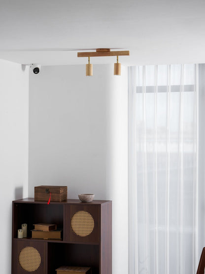 Grain Wood Track Spotlight with two adjustable heads in natural wood Moktan Sabai lighting on Tampa Home & Garden Store