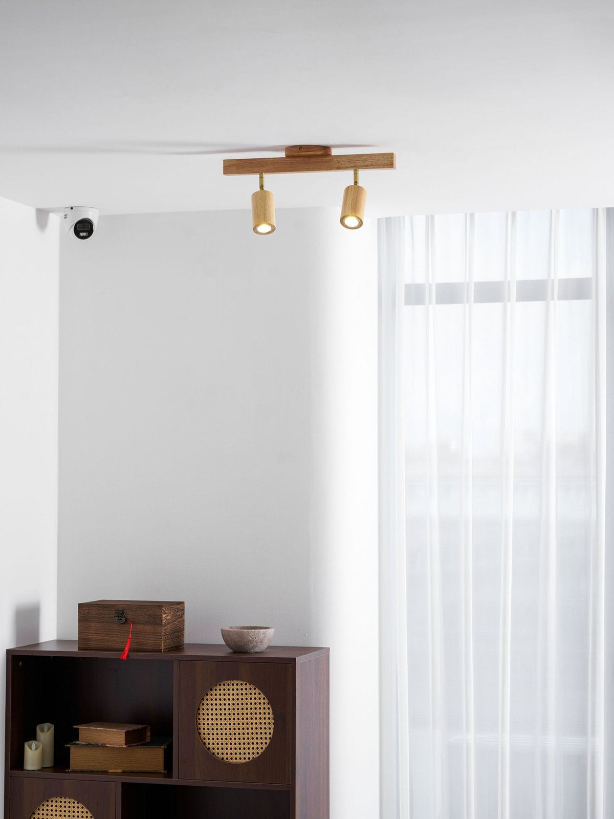 Grain wood shade two-head track lighting fixture with adjustable heads Moktan Sabai on Tampa Home & Garden Store
