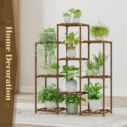 Natural Wood Plant Stand Shelving Rack - Holds up to 9 Planters - Tampa Home & Garden Store