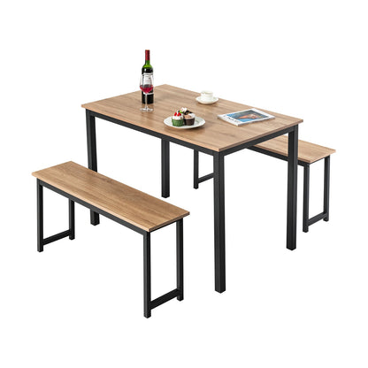 Juego de comedor de 3 piezas con 2 bancos para comedor, cocina o bar - Marrón