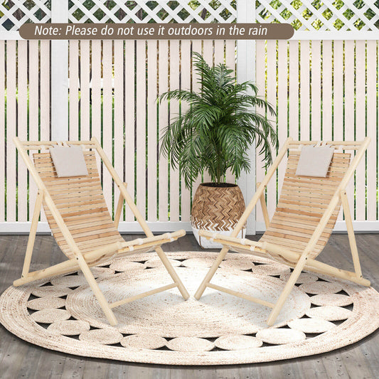 Solid Fir Wood Lounge Chair with 3-Level Adjustable Backrest and Soft Padded Headrest-Natural - Tampa Home & Garden Store