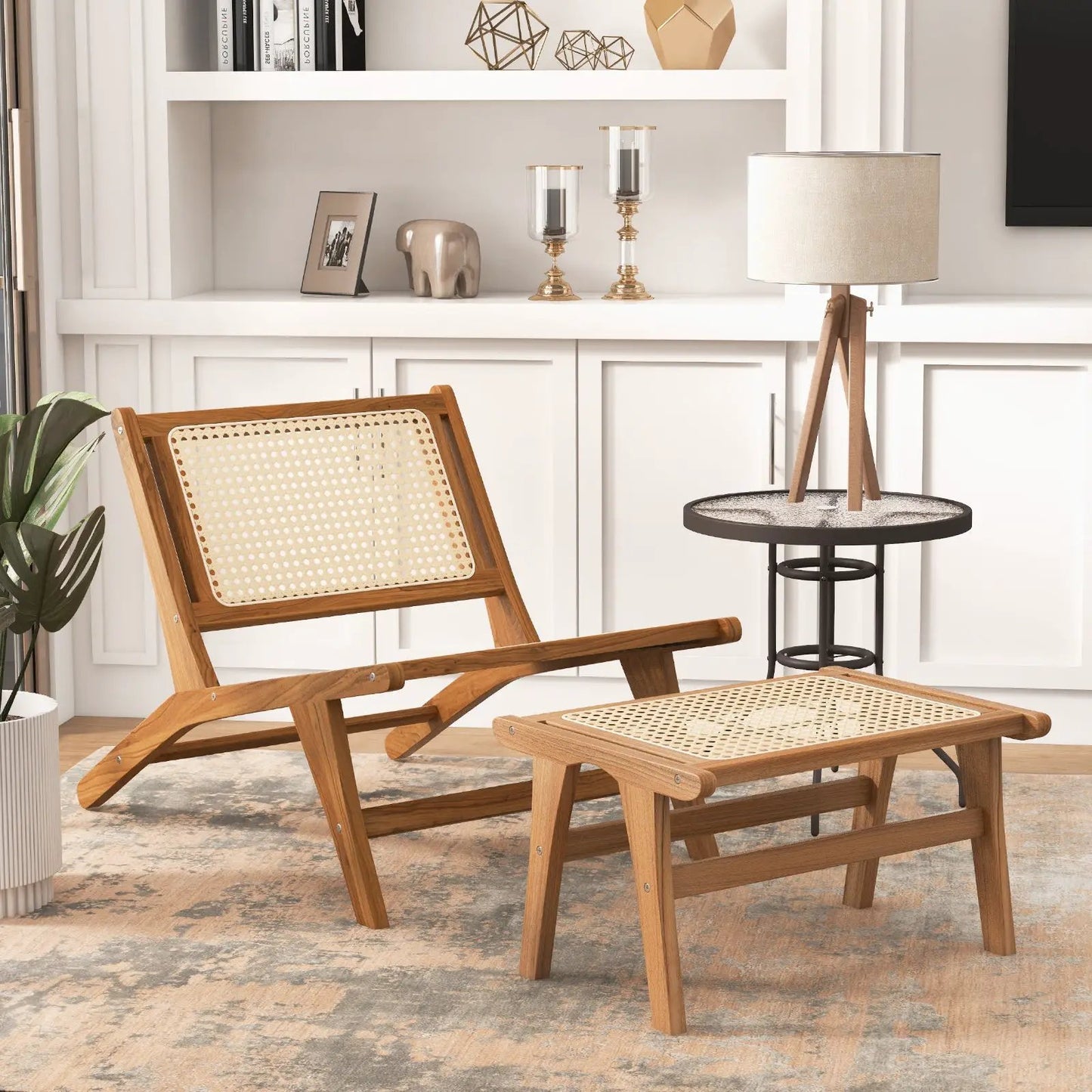 3 Piece Patio Set with Cushions and Rattan Table
