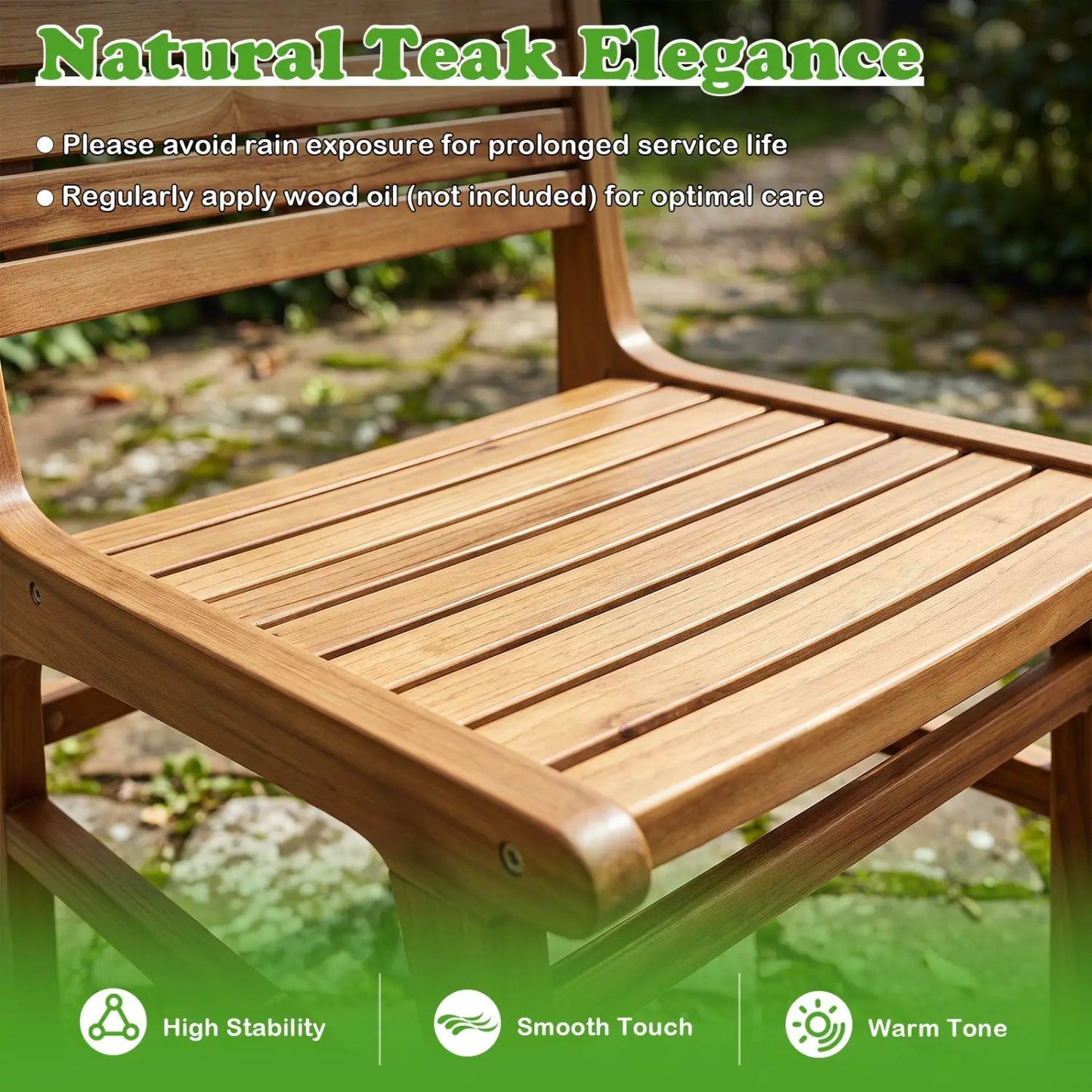 Teak Wood Patio Dining Chair With Slanted Back