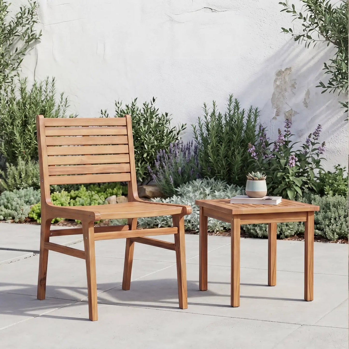 Teak Wood Patio Dining Chair With Slanted Back