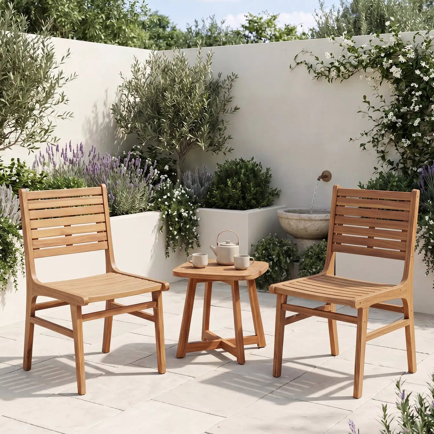Teak Wood Patio Dining Chair With Slanted Back