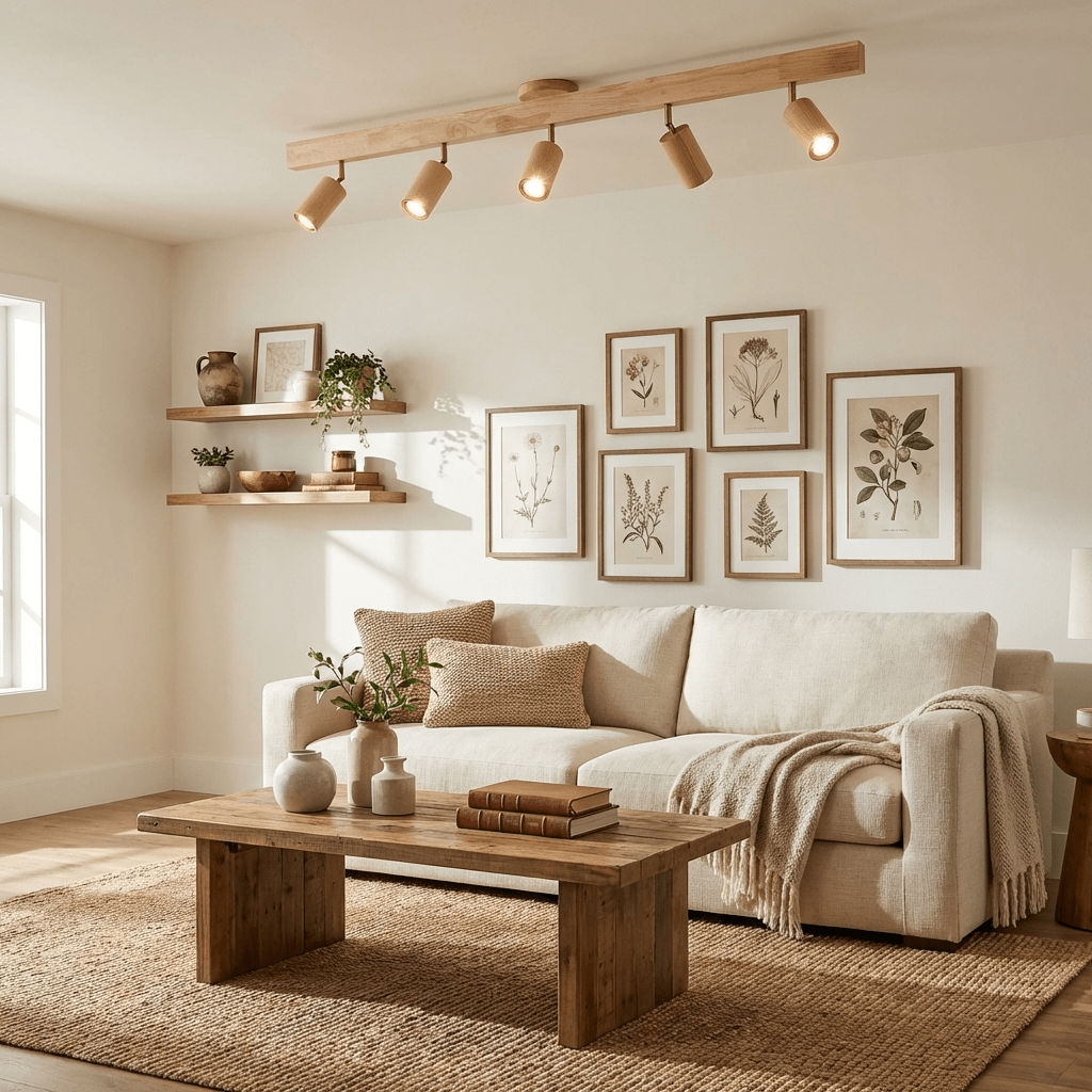 Grain Wood Shade Track Spotlight with Adjustable Heads natural wood finish five heads on Tampa Home & Garden Store
