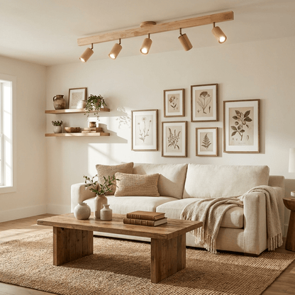 Grain Wood Shade Track Spotlight with Adjustable Heads natural wood finish five heads on Tampa Home & Garden Store