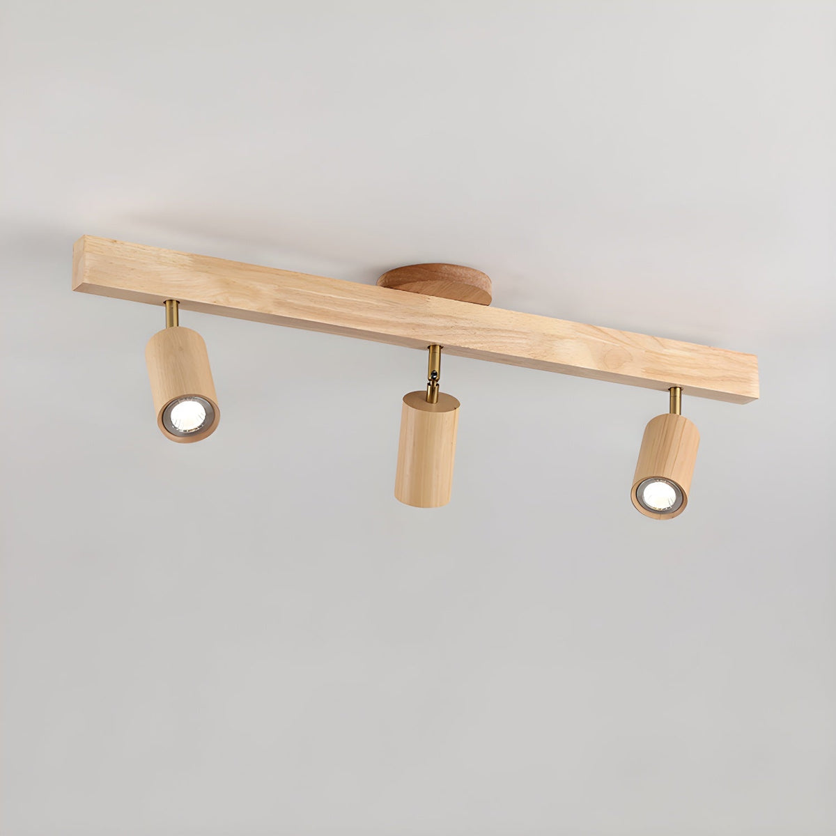 Grain Wood Track Light with 3 adjustable heads, brass accents Moktan Sabai track lighting on Tampa Home & Garden Store