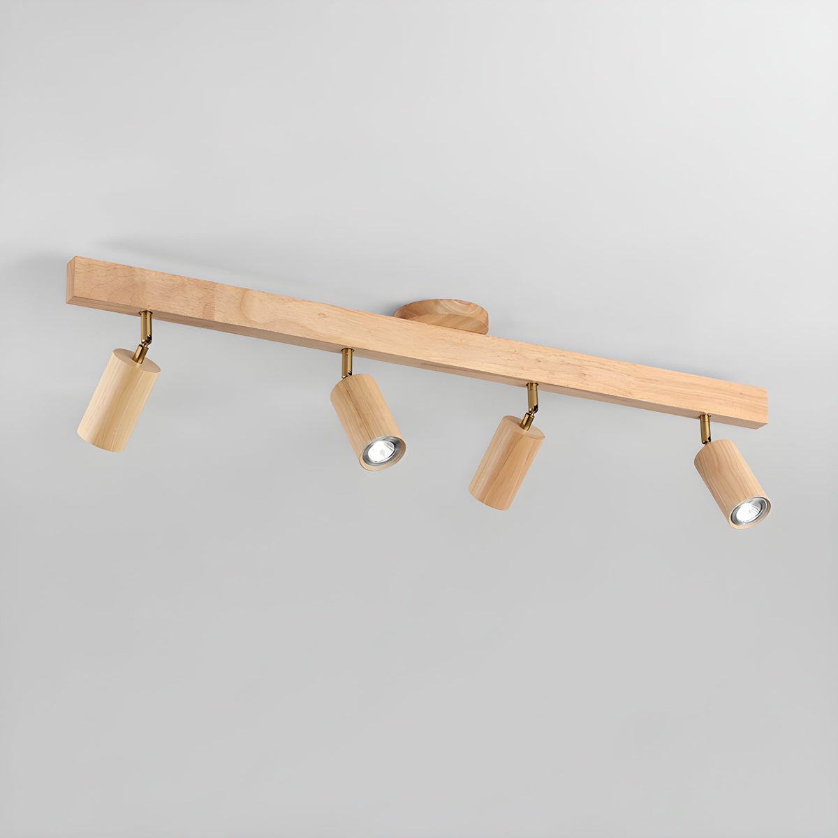 Grain | Wood Shade Track Lighting fixture with four adjustable cylindrical shades Moktan Sabai on Tampa Home & Garden Store