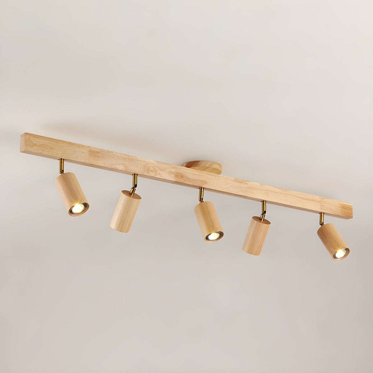 Grain Wood Shade Track Spotlight with five adjustable heads, natural wood, brass Moktan Sabai on Tampa Home & Garden Store