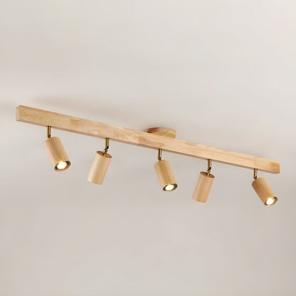 Grain Wood Shade Track Spotlight with five adjustable heads, natural wood, brass Moktan Sabai on Tampa Home & Garden Store