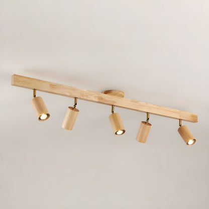 Grain wood shade track lighting fixture with five adjustable heads in warm glow Moktan Sabai on Tampa Home & Garden Store