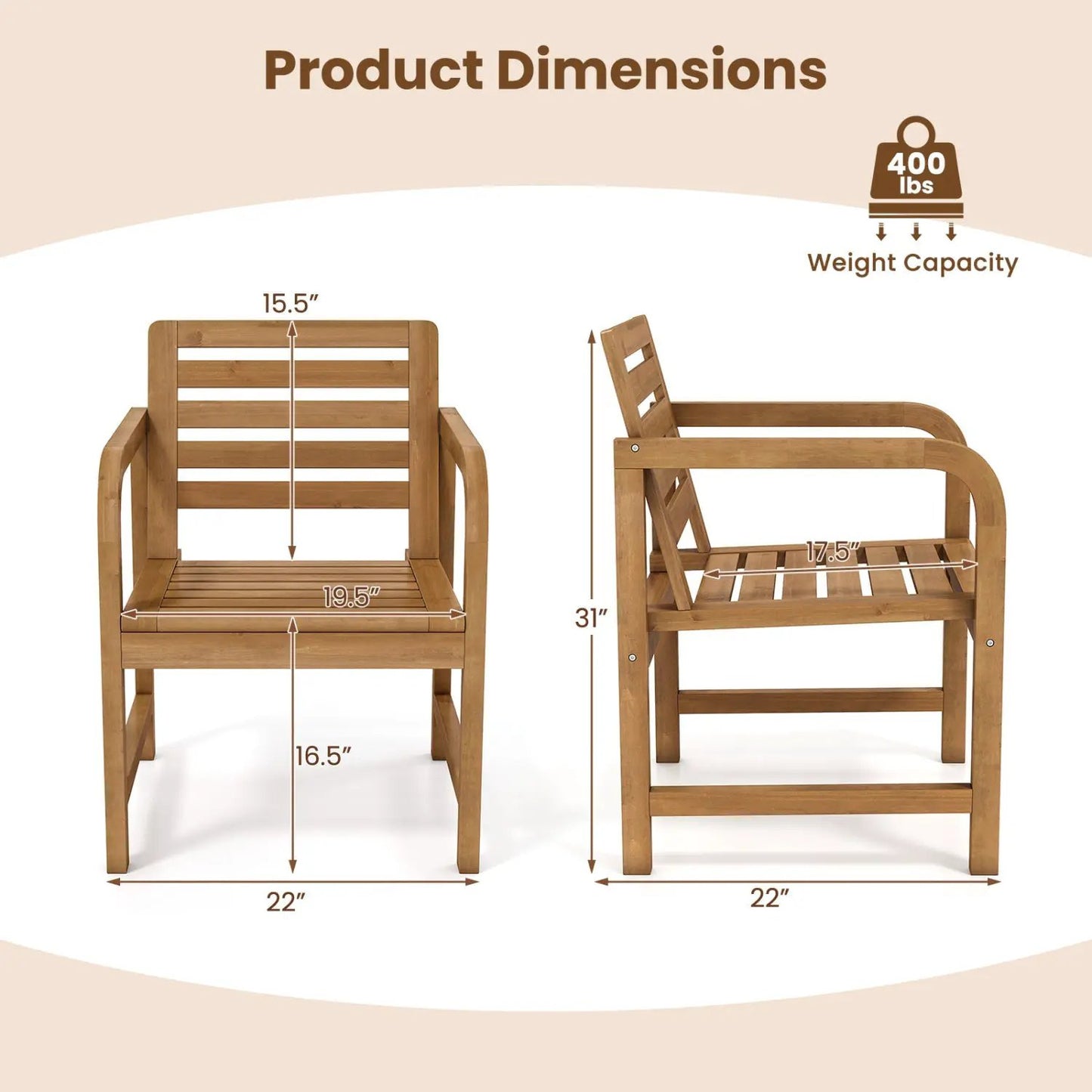 Teak Wood Patio Armchair With Slanted Back