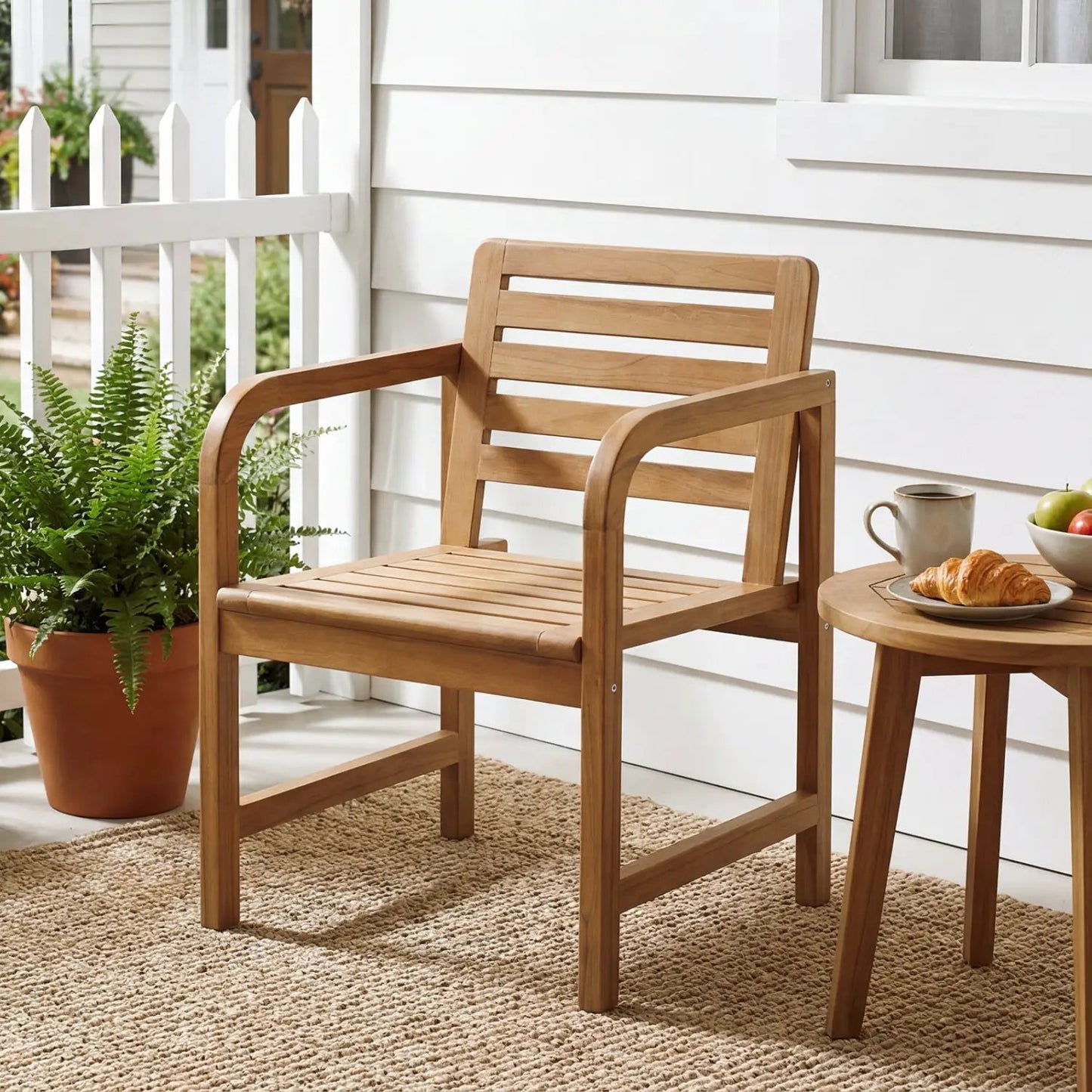 Teak Wood Patio Armchair With Slanted Back