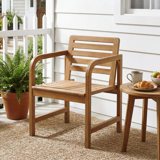 Teak Wood Patio Armchair With Slanted Back