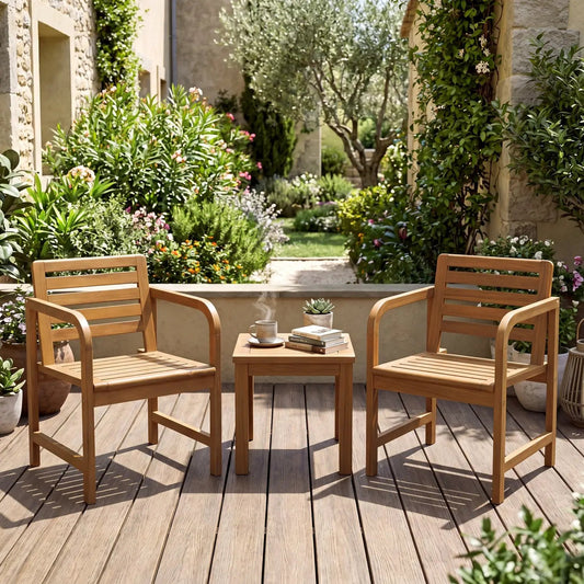 Teak Wood Patio Armchair With Slanted Back