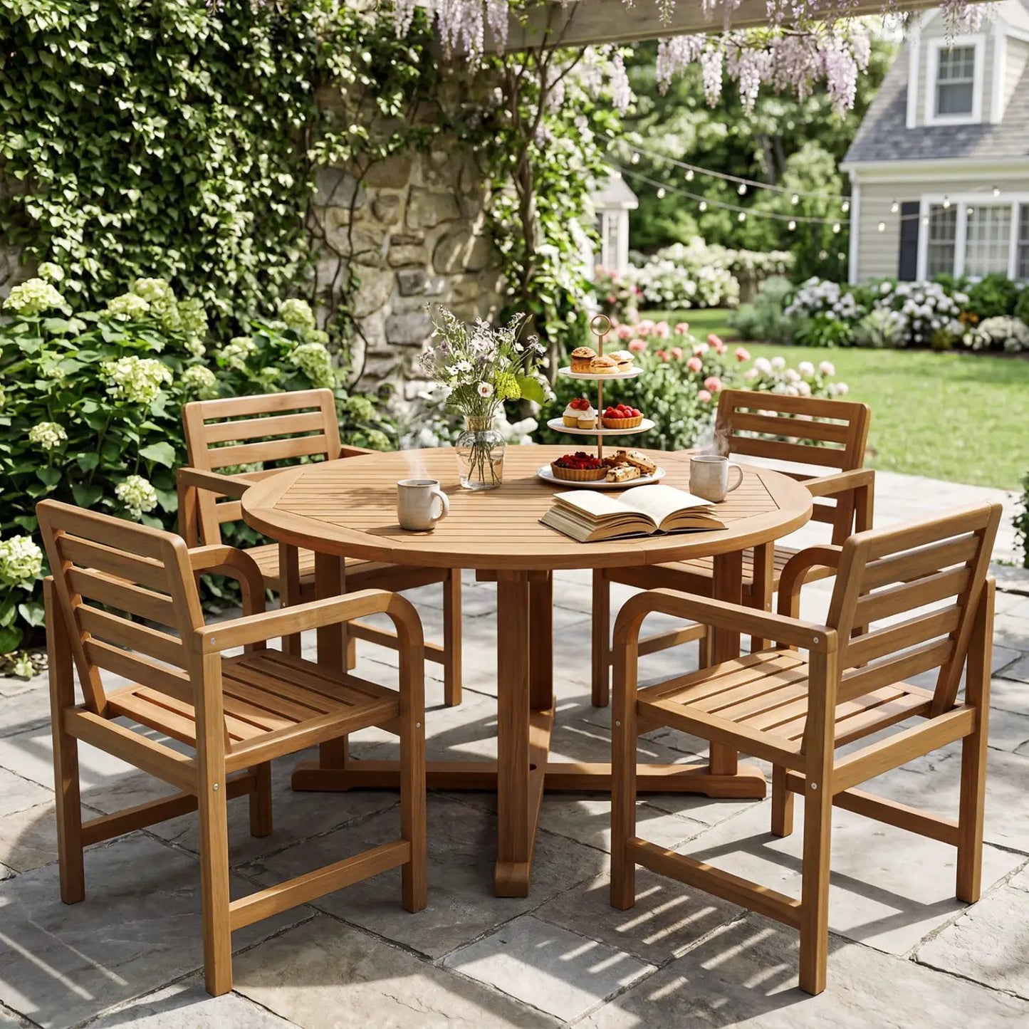 Teak Wood Patio Armchair With Slanted Back