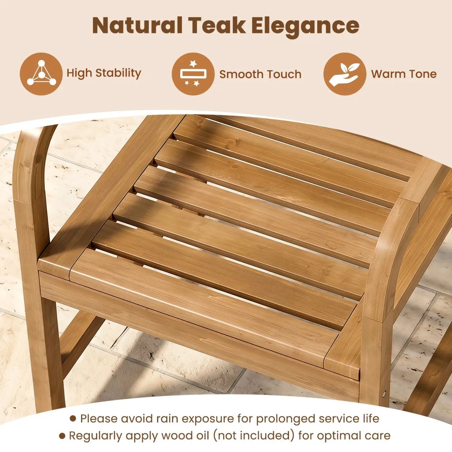Teak Wood Patio Armchair With Slanted Back