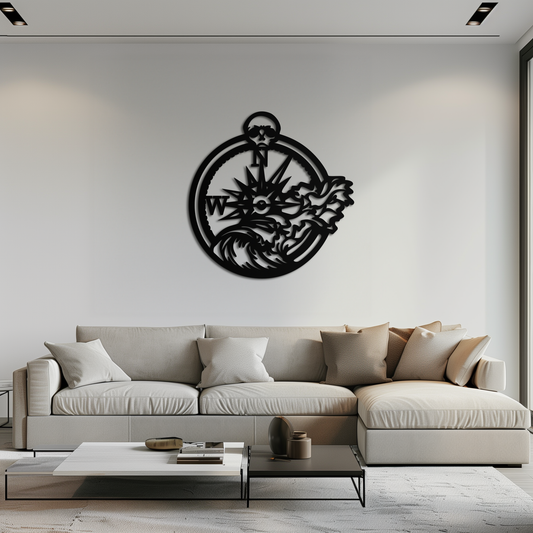 Nautical Compass Wave Metal Wall Art – Ocean Storm and Skull Design Decor- KAF704 - Tampa Home & Garden Store