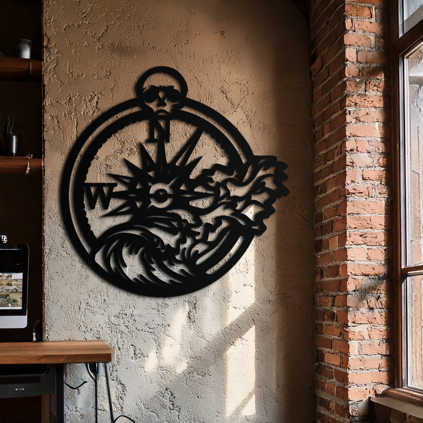 Nautical Compass Wave Metal Wall Art – Ocean Storm and Skull Design Decor- KAF704 - Tampa Home & Garden Store