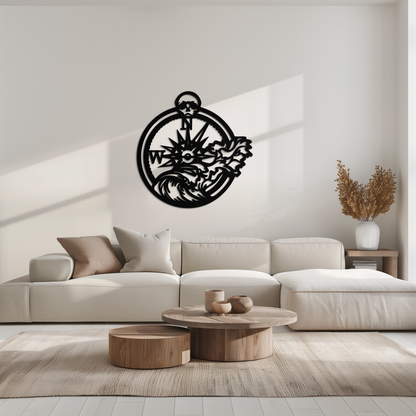 Nautical Compass Wave Metal Wall Art – Ocean Storm and Skull Design Decor- KAF704 - Tampa Home & Garden Store