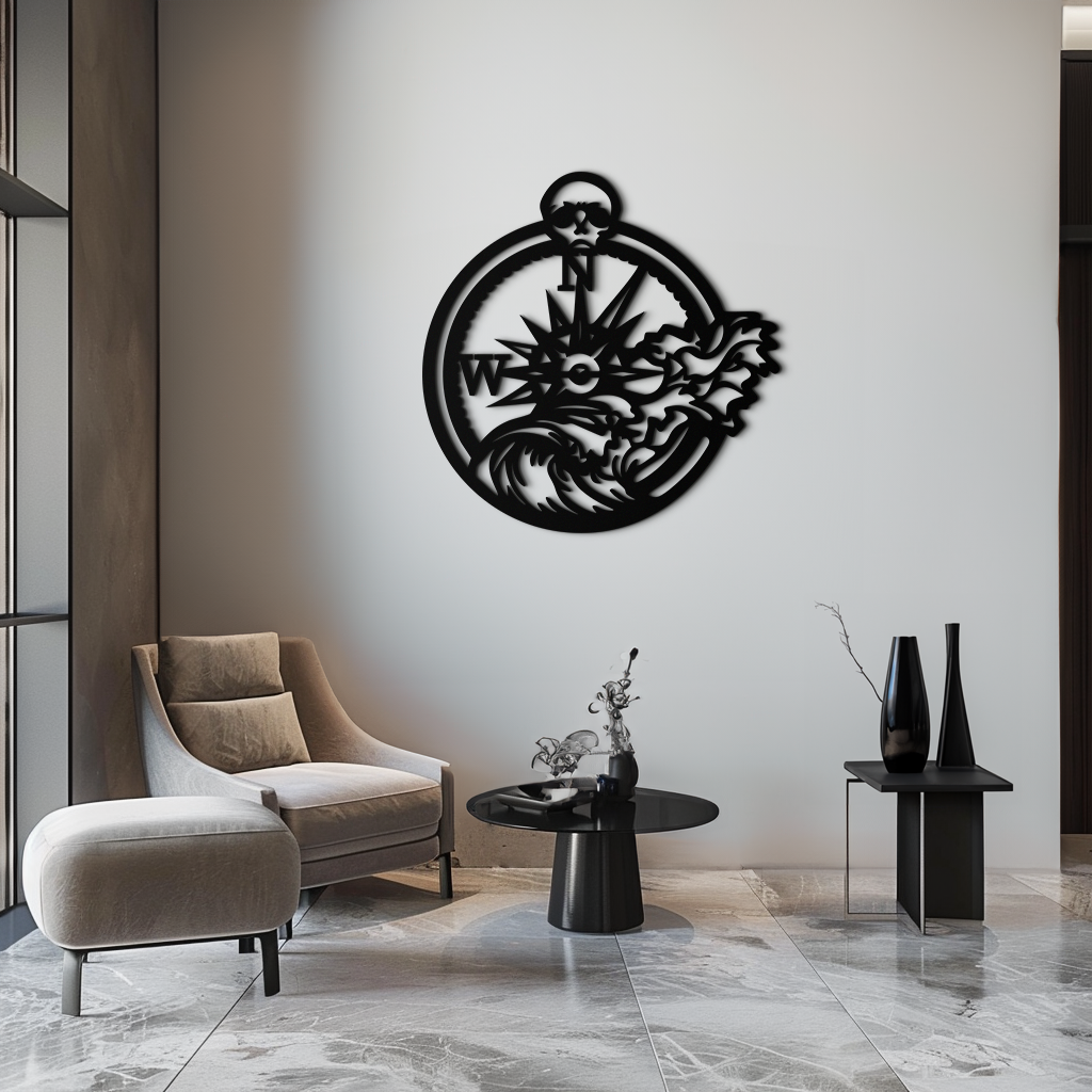 Nautical Compass Wave Metal Wall Art – Ocean Storm and Skull Design Decor- KAF704 - Tampa Home & Garden Store