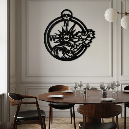 Nautical Compass Wave Metal Wall Art – Ocean Storm and Skull Design Decor- KAF704 - Tampa Home & Garden Store