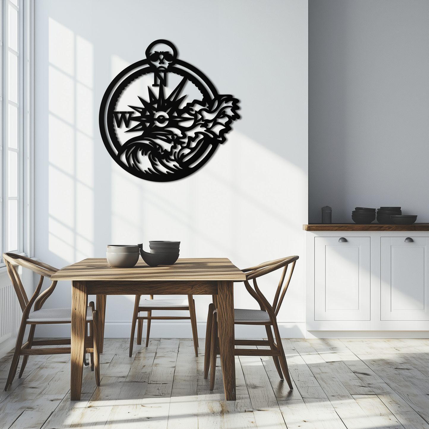 Nautical Compass Wave Metal Wall Art – Ocean Storm and Skull Design Decor- KAF704 - Tampa Home & Garden Store