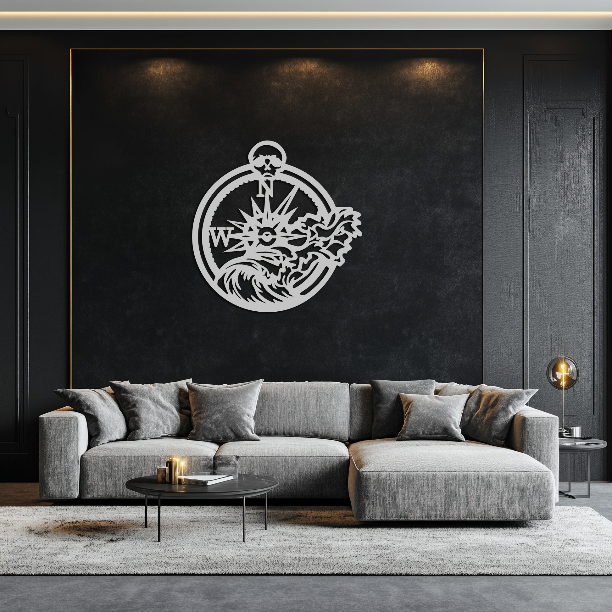 Nautical Compass Wave Metal Wall Art – Ocean Storm and Skull Design Decor- KAF704 - Tampa Home & Garden Store
