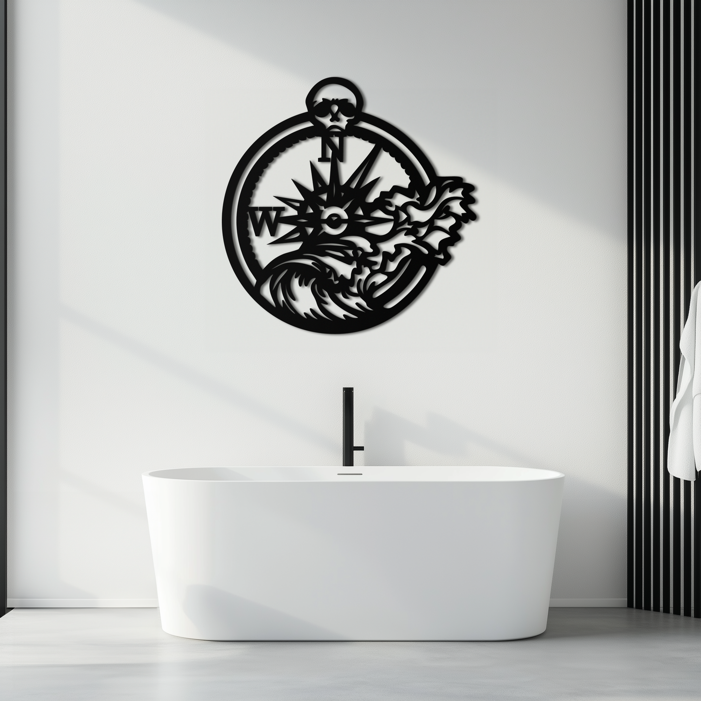 Nautical Compass Wave Metal Wall Art – Ocean Storm and Skull Design Decor- KAF704 - Tampa Home & Garden Store