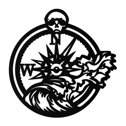 Nautical Compass Wave Metal Wall Art – Ocean Storm and Skull Design Decor- KAF704 - Tampa Home & Garden Store