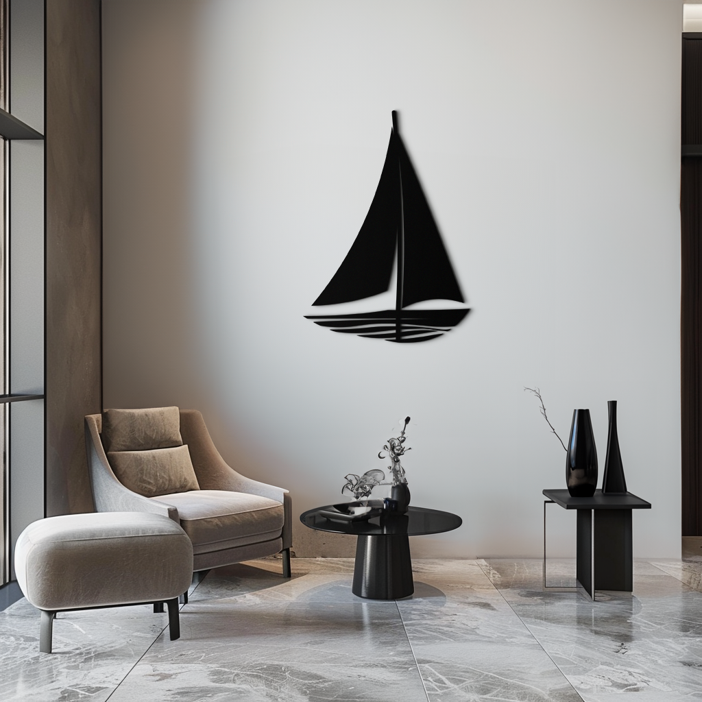 Nautical Sailboat Silhouette Metal Wall Art – Minimalist Ocean-Inspired Steel Decor- KAF326 - Tampa Home & Garden Store