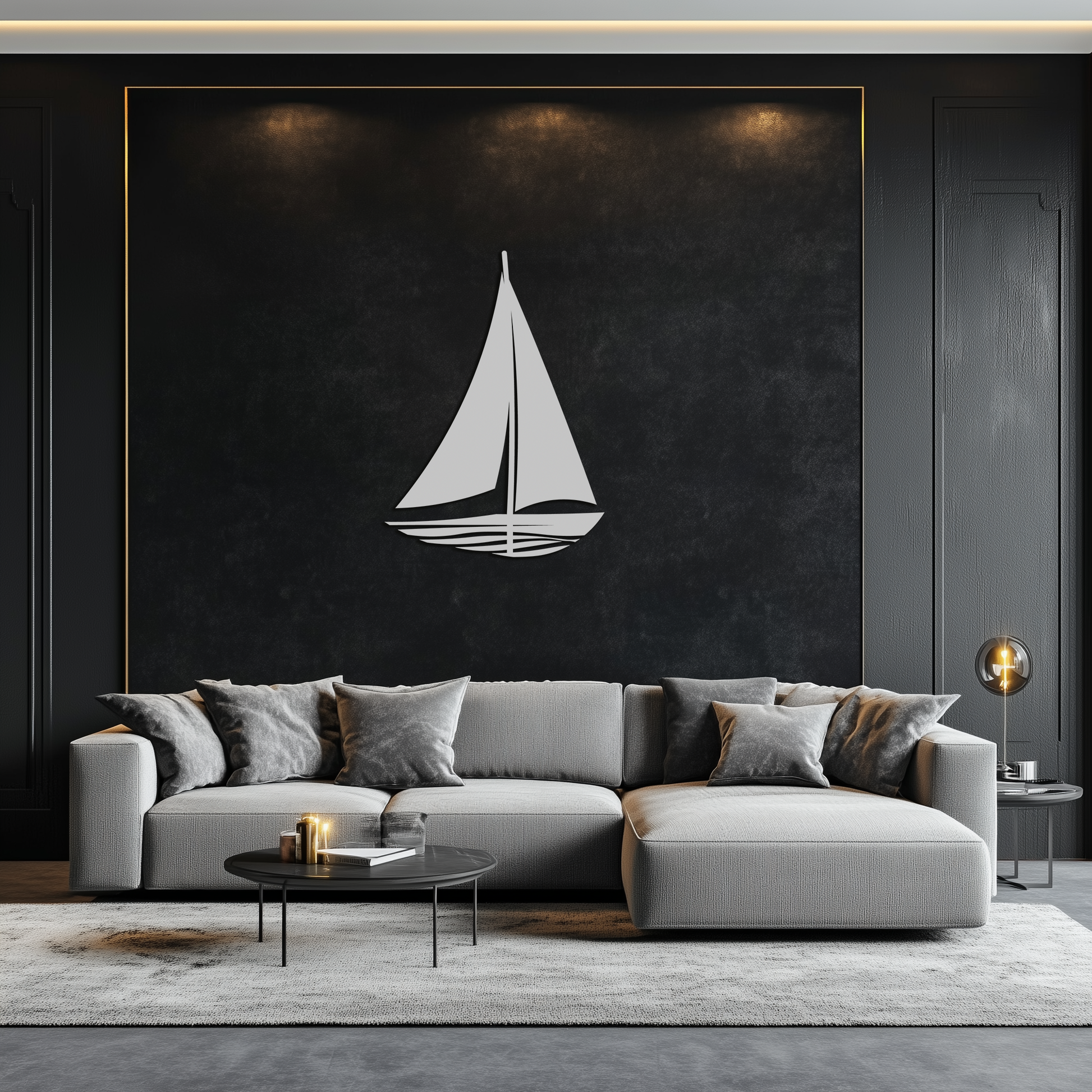 Nautical Sailboat Silhouette Metal Wall Art – Minimalist Ocean-Inspired Steel Decor- KAF326 - Tampa Home & Garden Store