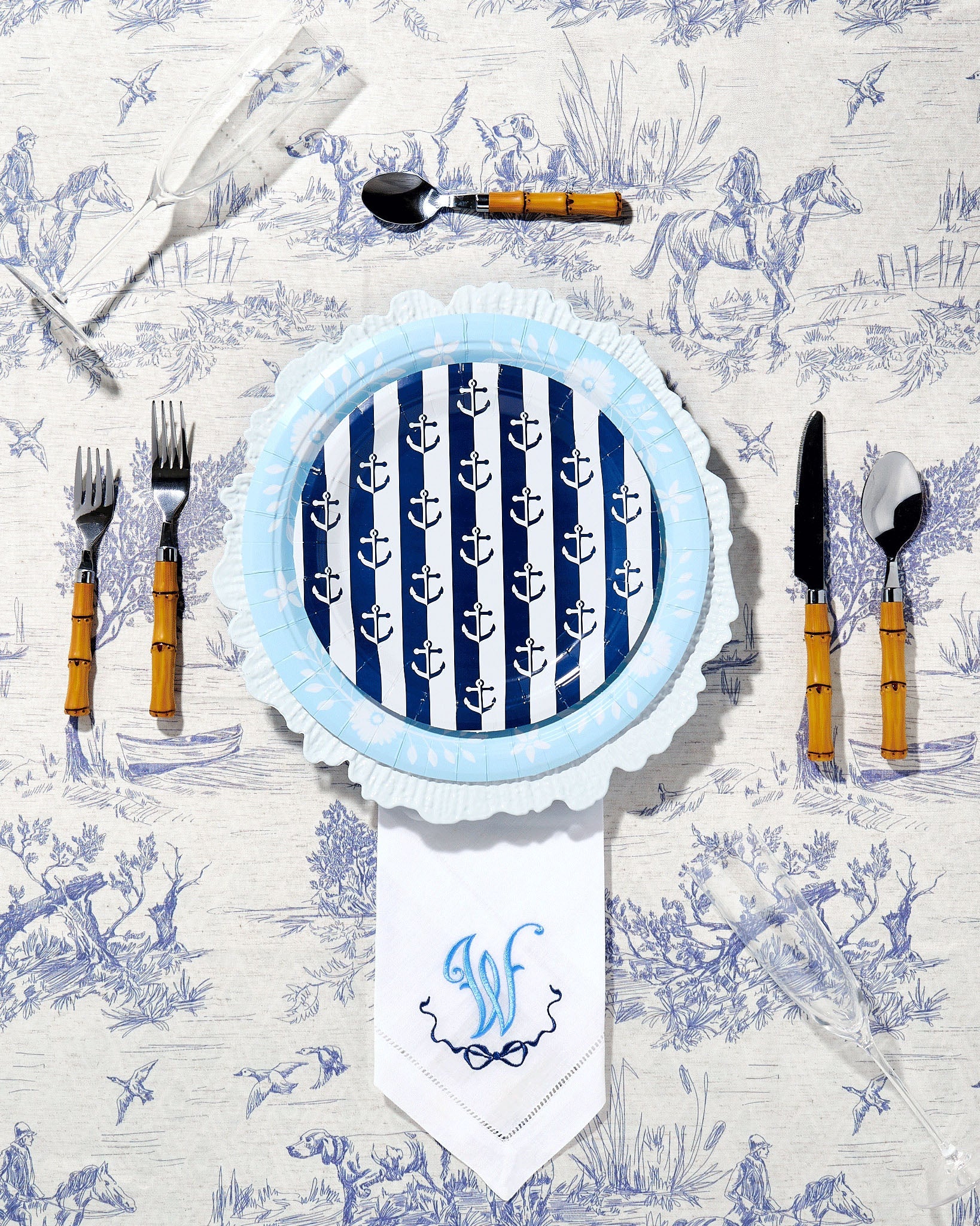 Navy Anchor Away Stripes Dessert Paper Plates - 8 Pack - Tampa Home & Garden Store