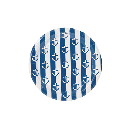 Navy Anchor Away Stripes Dessert Paper Plates - 8 Pack - Tampa Home & Garden Store