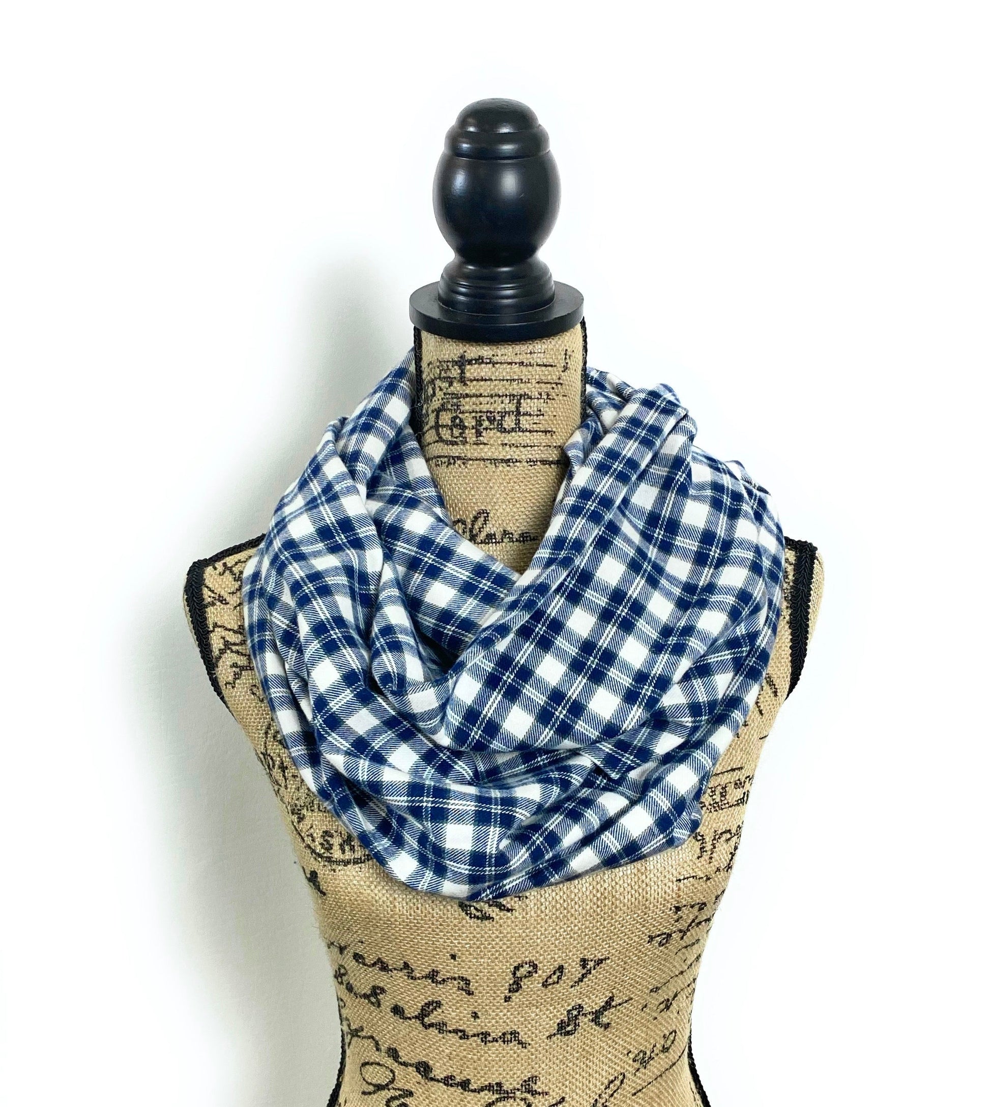 Navy Blue, Gray, and White Lightweight Flannel Plaid Infinity Scarf - Tampa Home & Garden Store