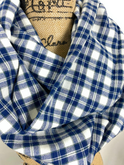 Navy Blue, Gray, and White Lightweight Flannel Plaid Infinity Scarf - Tampa Home & Garden Store