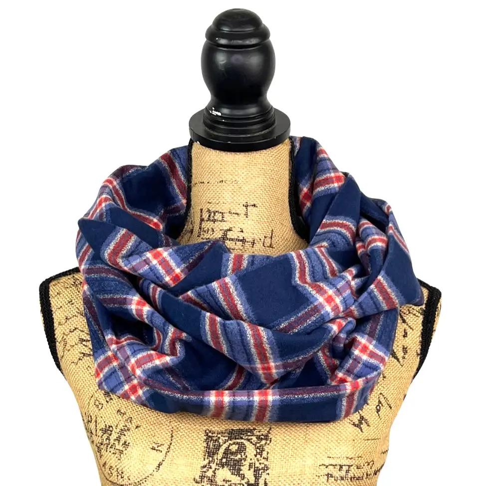 Navy, Dusty Blue, Persimmon and Cream Luxe Collection Plaid Infinity and Blanket Scarves - Tampa Home & Garden Store