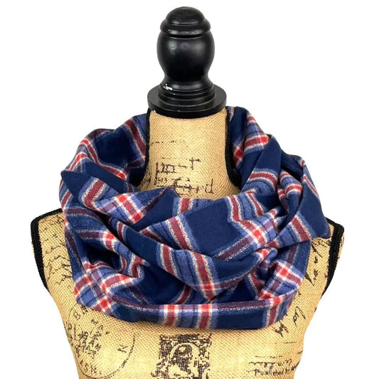 Scarf Navy Dusty Blue Persimmon and Cream Plaid Thistle & Stitch on Tampa Home & Garden Store