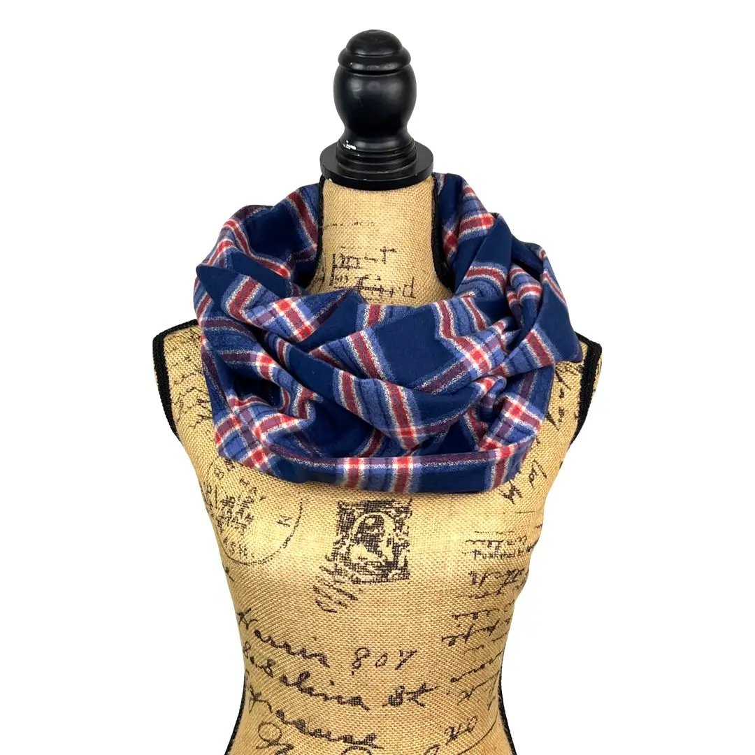 Navy, Dusty Blue, Persimmon and Cream Luxe Collection Plaid Infinity and Blanket Scarves - Tampa Home & Garden Store