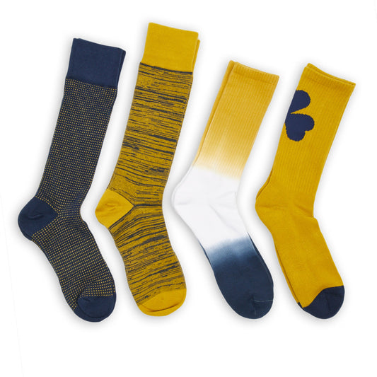 Navy Gold Mixed Socks 4 Pack by DeadSoxy, team colorways with navy and gold patterns on Tampa Home & Garden Store