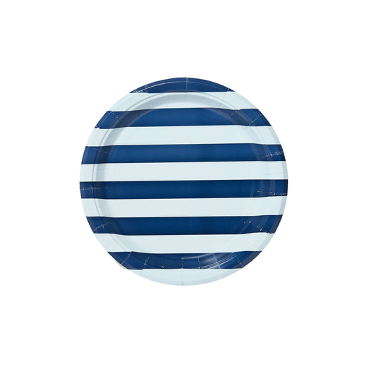 Navy and Sky Beach Umbrella Stripes Dessert Paper Plate - 8 pack - Tampa Home & Garden Store