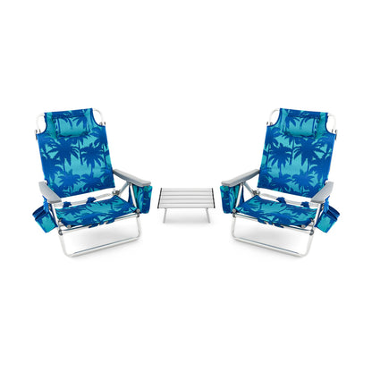 2 Packs 5-Position Outdoor Folding Backpack Beach Table Chair Reclining Chair Set-Blue