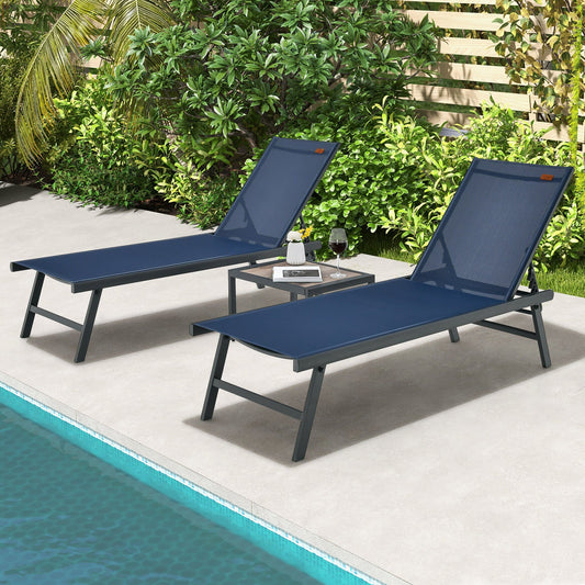 3 Pieces Patio Chaise Lounge Chair and Table Set for Poolside Yard - Tampa Home & Garden Store