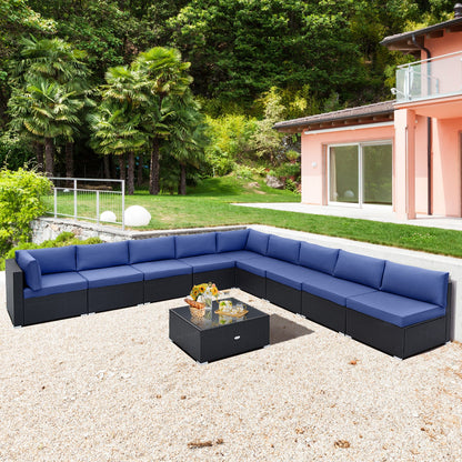 10 Piece Outdoor Wicker Conversation Set with Seat and Back Cushions