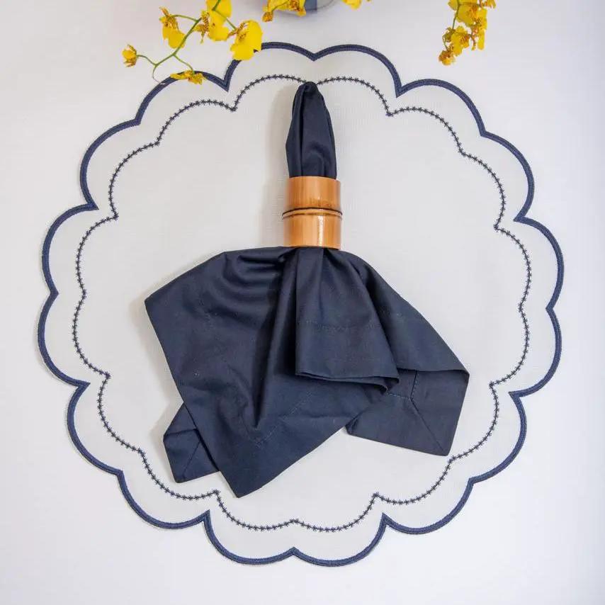 Napkin navy solid cotton cloth from Talah Home with a wooden ring on Tampa Home & Garden Store