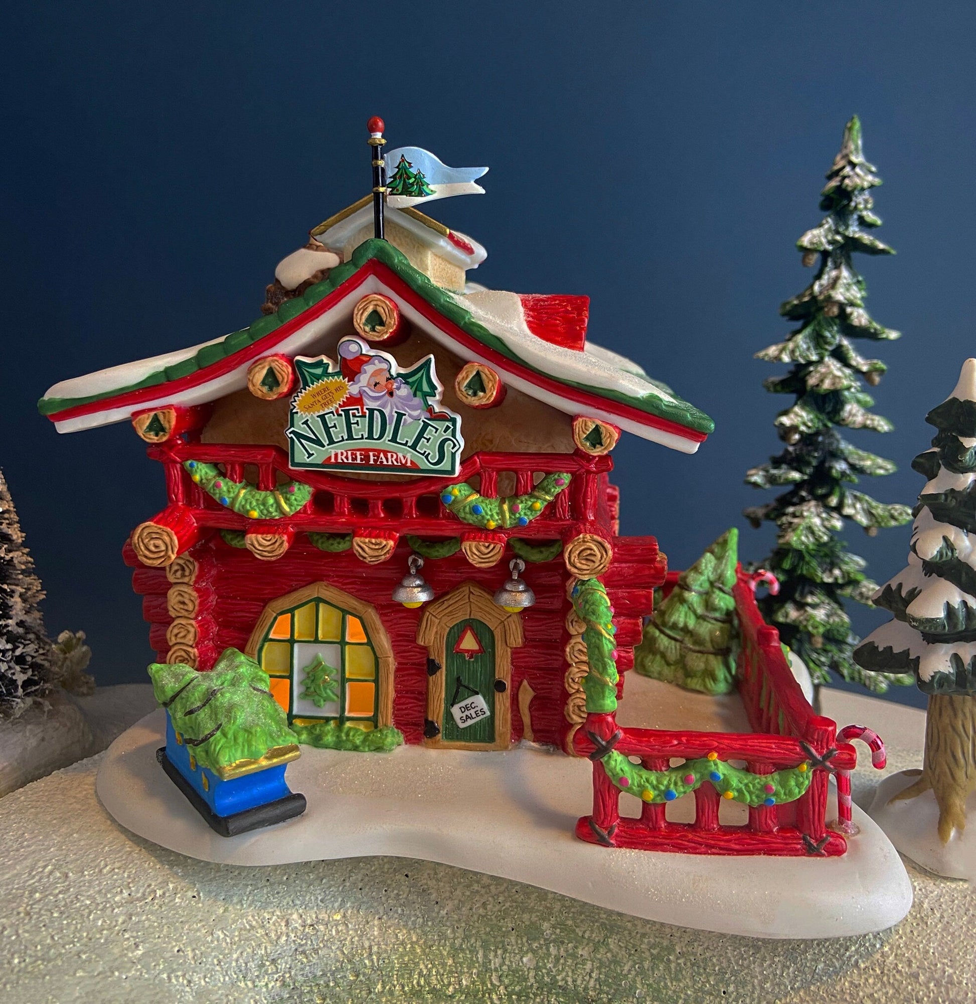Needle's Tree Farm. Illuminated Porcelain Christmas Village House by Dept. 56. North Pole Series. Magically Detailed Holiday Decor. - Tampa Home & Garden Store