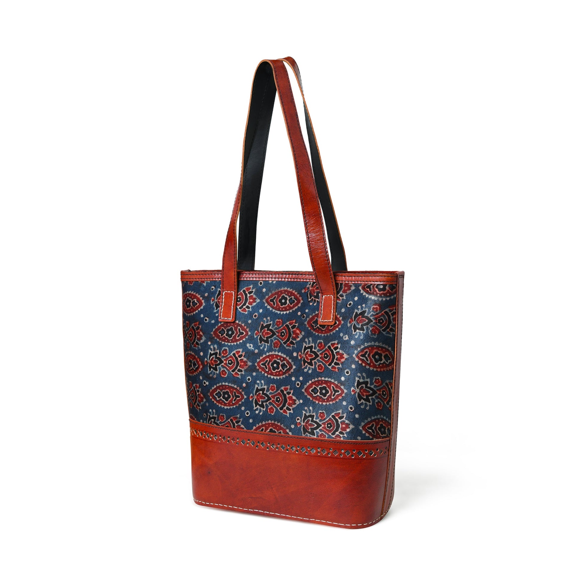 Neela Ajrakh Leather Tote Bag - Tampa Home & Garden Store